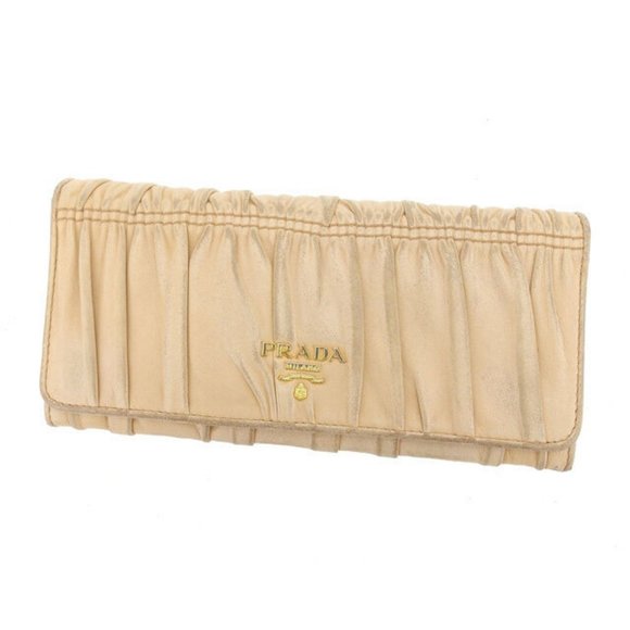 Prada Wallet Purse Long Wallet Beige Gold Woman Authentic Used Y4171 - Picture 1 of 6